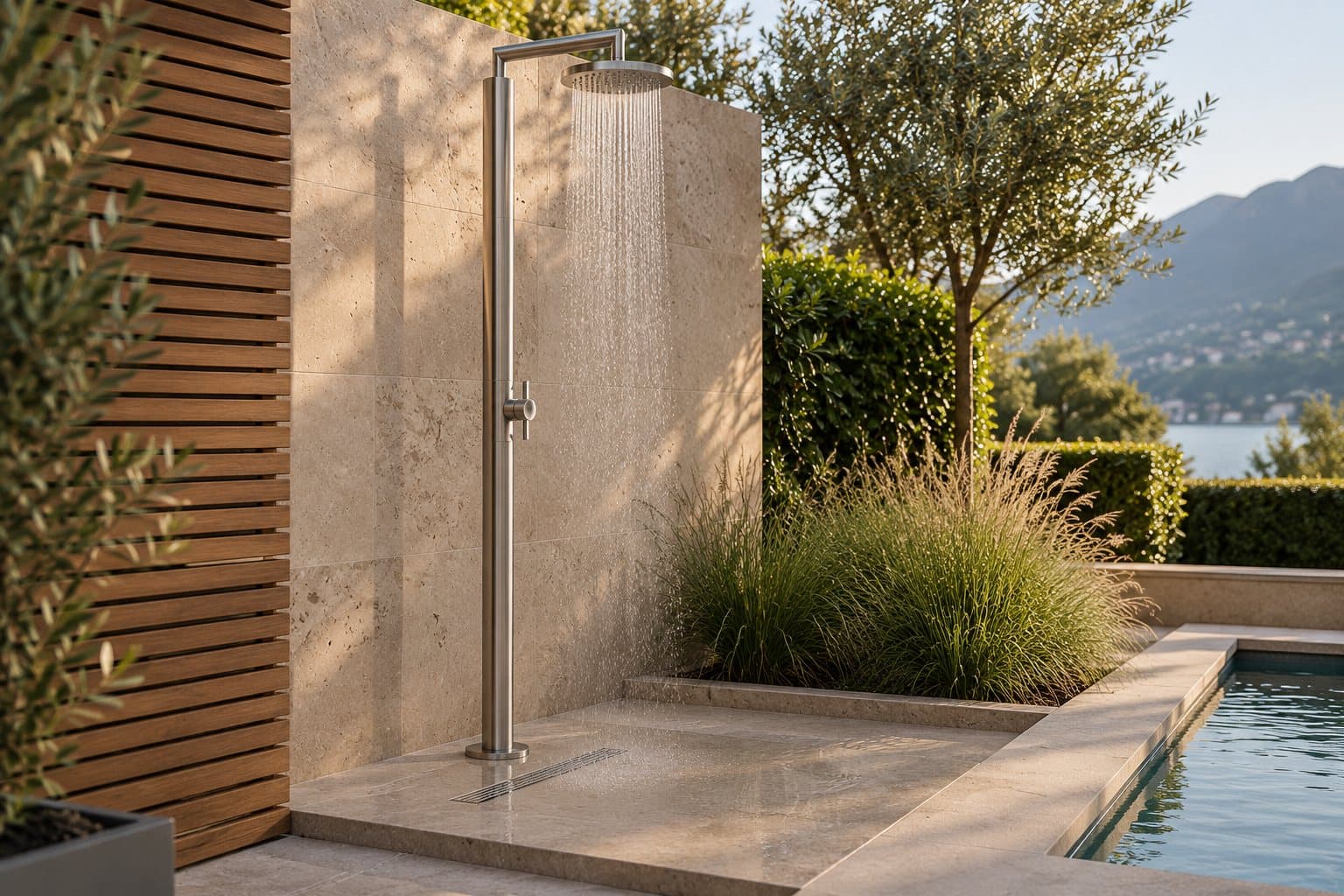 Douche extérieure réalisée par MBA Sanit